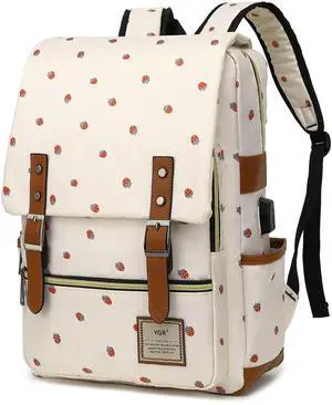 YGR Floral Laptop Backpack for Women, Female, Travel, Business, Outdoor Sports, Office, Work Khaki Strawberry