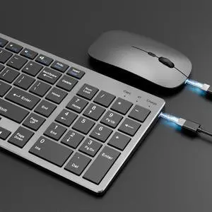 EWEADN K936 Wireless Keyboard and Mouse, Bluetooth/2.4G Rechargeable Slim Quiet Keyboard and Mouse Combo with Number Pad and Cover Bluetooth Keyboards for Windows, macOS, PC/Computer/Laptop - Black