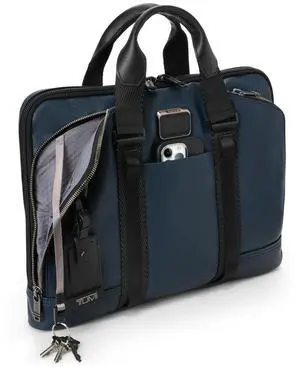 TUMI - Alpha Bravo Academy Brief - Compact Laptop Briefcase - Travel Laptop Bag - 11.8" X 15.5" X 2.0" - For 15" Laptop - Navy Coated Canvas