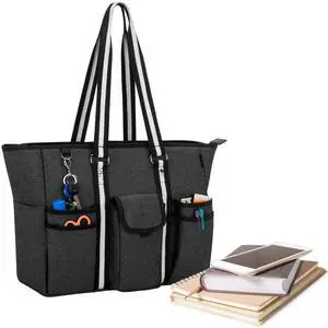 CURMIO Teacher Bags and Totes for Women, Large Work Utility Bag with Laptop Sleeve for Office, Black (Bag Only, Patented Design)