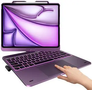 typecase Case Keyboard for iPad Air 13-inch(M3/M2, 205/2024): 360° Rotatable - Multi-Touch Trackpad - 11-Colors Backlit - Wireless Cover with Pencil Holder - Purple