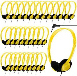 Yunsailing 30 Pack Class Set Headphones for Students Bulk School Headsets Earphones with 3.5mm Jack Classroom Must Haves Teacher Supplies for Adults Laptop Computer(Light Yellow)