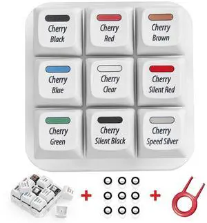 Griarrac Cherry MX Key Switch Tester Mechanical Keyboard Sampler Switch Testing Tool Kit, with Puller and O Rings (9-Key Printed PBT Keycap)