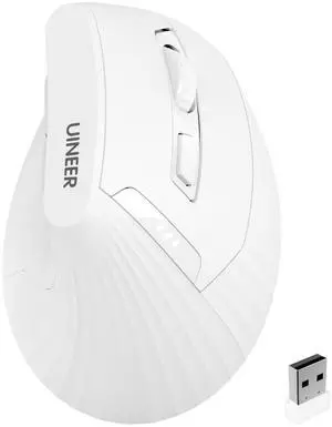 Uineer Vertical Mouse Wireless, 2.4G Rechargeable Mouse with Battery Indicator,4 Level DPI,Ergonomic Design for Comfort and Reduced Wrist Strain, Ideal for Home,Office Use (White)