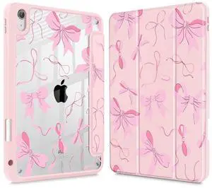 May Chen Case for iPad Air 11 (M3 2025 / M2 2024) 7th 6th, iPad Air 4 & 5 10.9 Inch 5th 4th (2022/2020) - Pencel Holder + Auto Sleep/Wake, Transparent Shockproof Back Cover, Bows Pink