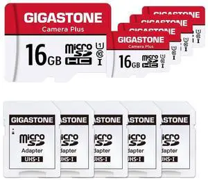 GIGASTONE 16GB Micro SD Card 5-Pack, Camera Plus, MicroSDHC Memory Card for Wyze Cam, Security Camera, Full HD Video Recording, UHS-I U1 Class 10, up to 85MB/s, with MicroSD to SD Adapter