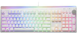 i-rocks K71M RGB Mechanical Gaming Keyboard with Media Control Knob, Switches (Red), 107 Keys w/Full NKRO, PBT Keycaps, Multimedia Hotkeys, Detachable USB-C Cable and Onboard Storage, White