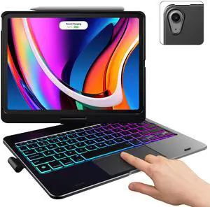 typecase Touch Keyboard Case with Trackpad for iPad Air 11-inch (M3 2025 / M2 2024) 2024: 360°Rotatable - 11 Colors Backlight - Wireless Keyboard with Pencil Holder for iPad Air 5th & 4th Gen, Black