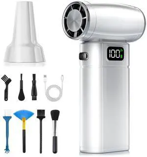 PHIXBEAR Aluminum Compressed Air Duster - 90,000RPM Elegant Rechargeable Cordless Electric Air Blower with LED Display, 5 Speeds - Premium Keyboard Cleaning Kit for PC Car Outdoor Use