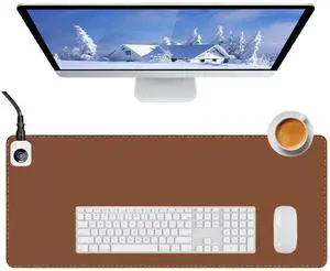 Tulpock Heated Desk Pad Mouse Pad - Heated Desk Mat - Warm Desk Pad - 3 Levels Heating & 4 Hours Auto Shut-Off, PU Leather Mouse Pad - 31.5 x 13 inch (Brown)