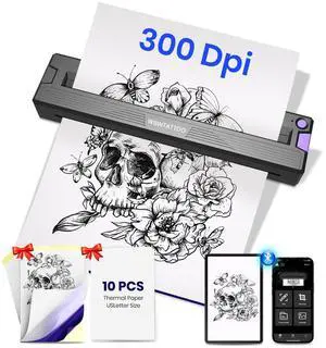 300 DPI Tattoo Stencil Printer Machine,Portable Bluetooth Thermal Wireless Printer for Tattoo Artists&Beginners,with Transfer Paper and Thermal Paper,Compatible with Phone&PC