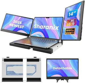 Sharanix Laptop Screen Extender Portable Monitor, 14.2" 1080P FHD IPS Screen, Monitor Extender for Laptop, Fit for 13-17" Laptops, Plug & Play Compatiable with Wins/Mac/Android/Switch (Detachable 14")