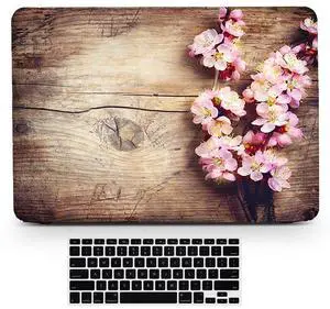 Hard Case for MacBook Pro13 A2251/A2289/A2159/A1706/A1708/A1989 Wood Grain Pink Cherry Blossom Flower Floral Paint Hard Rubberized Shell Bottom Case for Pro 13 inch 2016-2020 Touch Bar Retina