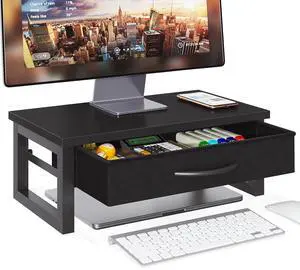 Computer Monitor Stand Riser, Desk Organizers and Accessories with Drawer, 2-Tier Laptop Stand for Desk, Office Organizer Storage, Wood