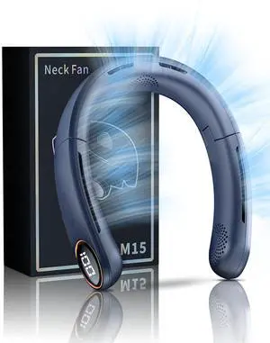 TUNISE Neck Fan,5200mAh Portable Fan,Adjustable Personal Fan Can Be Fixed on Neck,3 Turbos,Strong Wind,360° Cooling, Super Quiet, Bladeless Design, Display Electricity in Real Time,Long Use Time