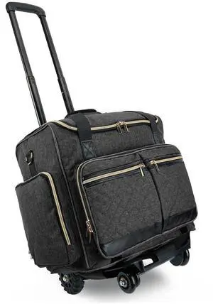 Arxus Rolling Teacher Bag with 15.6 Laptop Compartment on 4 Wheels, Work Bag for Women with Detachable Dolly, Teacher Tote with Pulley Wheels, Nursing Briefcase