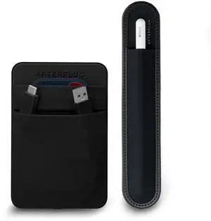 Afterplug Stick On Pouch for External SSD with Stick On Stylus Holder for Apple Pencil | Black