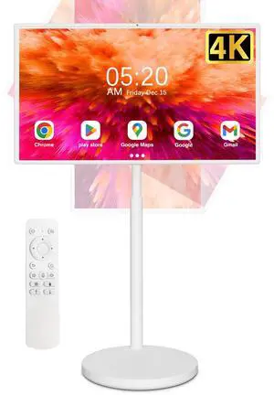 yezrow Portable TV on Wheels, Portable TV 4K Touch Screen TV, TV on Wheels 8G+128GB, Portable Smart TV Android 13, Built-in Battery(5-8H), Full Swivel Rotation, Remote Control (32 inches)