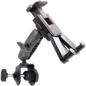 Dual Joint Adjust Pole/Bar Metal C-Clamp Podium Orchestra Music Mic Microphone Stand Mount for Tablets & Smartphones iAir Pro Mini Pad Galaxy Tab E S A Surface & 15 14 13 Pro Max Plus Smart Phone