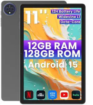 Winsing Tablet 11 inch Android 15 Tablets, 12GB+128GB+2TB Expandable, 2 Years Protection, Octa-Core, Touch Screen Electronics Tablet for Gaming, Learning,8000mAh Large Battery,Wi-Fi & BT 5.0,Gray