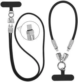 Anqueen Lin USB C to USB C Cable, Phone Lanyard, Black 1ft and 4ft 2-Pack 60W, Dual-Purpose for Fast Charging Apple iPhone 16/15 Series, MacBook, Samsung Galaxy and More, Phone Strap for All Phones