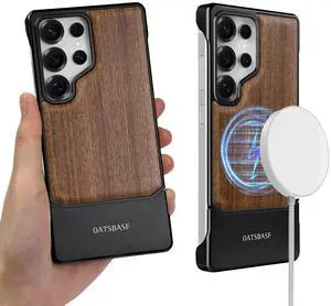 XAOVUIR for Samsung Galaxy S25 Ultra Case Wood Magnetic, Slim Frameless for Samsung Galaxy S25 Ultra Case for Magsafe, Wooden Protective Phone Cover for Samsung S25Ultra for Men Women, Walnut Black