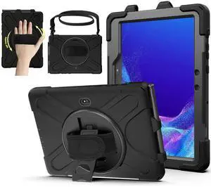 AOOCSHEY for Samsung Galaxy Tab Active5 Pro 2025/Active 4 Pro 2022/Active PRO 2019 10.1 inch Case, Heavy Duty Rugged Silicone Drop Business Protective Cover for Kids Rotating Stand Handle Strap, Black