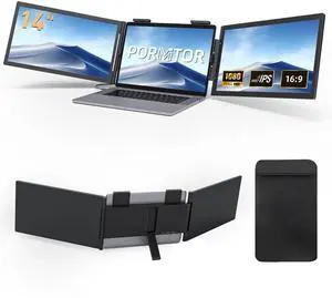 Pornitor Laptop Screen Extender, 14 FHD 1080P Triple Portable Monitor for Laptop with Ultra-Slim IPS Display, USB-C Plug and Play Multi Screen Attachment for 14"-16.5" Laptops