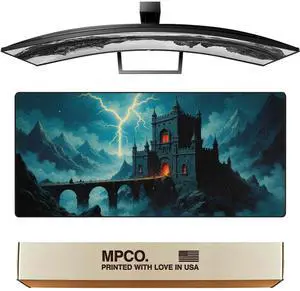 MPCO. Dark Fantasy Large Gaming Desk Pad - 36" x 17" Duraglyde Fabric Thunders Wrath Keep Desk Mats - Non-slip, Washable, Smooth Glide for Precision Gaming & Work