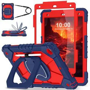 WESOROL Case for iPad 9th Generation 10.2 Inch Tablet Case Military Grade Shockproof Cover for iPad 9th/8th/7th Gen Cases with Rotating Stand Screen Protector Pencil Holder,Navy Red