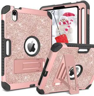 YINLAI Case for iPad Mini 7 2024 (A17 Pro),iPad Mini 6 Case 8.3-Inch 2021,iPad Mini 7th/6th Generation Case Glitter Bling Sparkle Kid Girl Women Kickstand Shockproof Protective Tablet Cover, Rose Gold