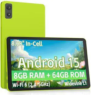 Android Tablet 8.7 Inch, Android 15 Tablet with 8GB RAM 64GB ROM, HD in-Cell Display 1340×800, RK3562 up to 2.0GHz, 5G WiFi, 5000mAh Battery - Green