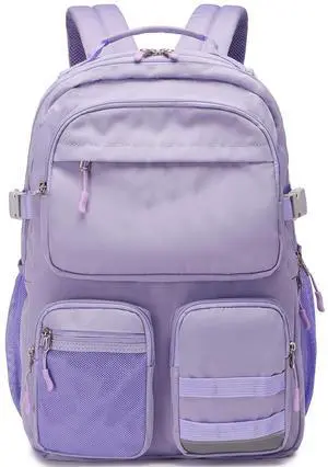 Lohol Water Resistant Backpack with Multifunctional Pockets for Teens, Durable Bookbag fits 15.6 inch Laptop for School Travel College, 25L (Purple)