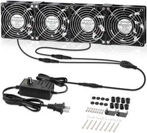 AmRunJe 4 x 120mm Server Rack Fan DC 12V with AC Speed Control 110V 220V 240V, CPU Cooler with Big Airflow for Garage Computer RV Refrigerator Xbox Electronics Cooling Exhaust