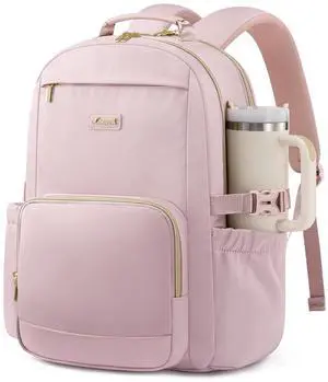 LOVEVOOK Laptop Backpack for Women with Pouch Pocket for Large Capacity Cup,15.6 Inch Teacher Nurse College Work Backpack Purse,Waterproof Laptop Bag Computer Carry on Back Pack for Travel, Light Pink