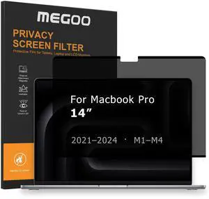 Megoo Privacy Screen for MacBook Pro 14 Inch (20212024, M1M4 Pro/Max), ±30° Anti-Spy View, Magnetic, Matte Anti-Glare, Blue Light Filter, Removable with Nano Grip, Includes Storage Case