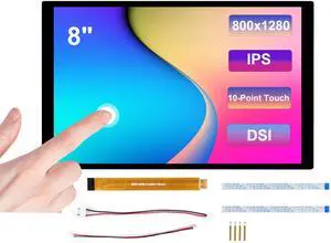 UeeKKoo 8inch DSI Touch Screen 10-Point Capacitive Touch Display, 800x1280, IPS Panel, Optical Bonding Toughened Glass Panel, Compatible with Raspberry Pi 5/4B/3B+/3B/RK3506/RK3576/ESP32-P4