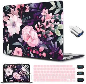 CISSOOK Compatible with MacBook Air 13.6 inch Case 2025 2024 2022 Release Model A3240 A3113 A2681, Flower Plastic Hard Shell Case Black Cover for MacBook Air 13 inch M2 M3 M4 - Pink Flowers