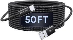 INPPYTON Extra Long USB C Cable 50Ft, 50 Foot USB A 2.0 to USB Type C Charging Cord Premium Nylon Braided [NO Data] for USB-C Phone, Tablet, Galaxy, Camera, PS5, Switch & More