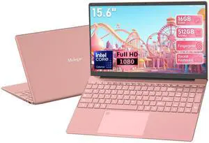 15.6" FHD Student Laptop Pink,16GB DDR4 RAM 512GB PCIe SSD,Portable Laptop Computer with Backlit Keyboard,180 ° Angle Opening,Fingerprint Reader,6000mAh Battery,Webcam,WiFi 5,BT 4.2,HDMI,USB 3.0