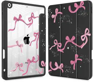 Tuiklol for iPad 10.2 case 2021 Gen 9th Release Built in Pencil Holder - Trifold Stand-Auto Wake/Sleep TPU Protection Stand Clear Back Cover for 2020 2019 [8th/7th] iPad 10.2 Case, Bow