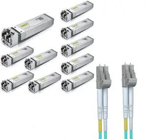 [10-Pack] 10GBase-SR SFP+ Transceiver & [10-Pack] 5-Meter OM3 LC to LC Fiber Optic Cord