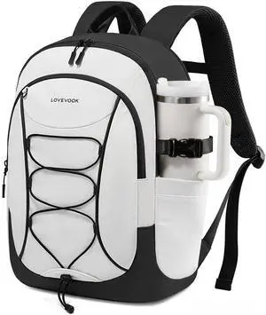 LOVEVOOK Laptop Backpack for Women Men with Pouch Pocket for Large Capacity Cup,15.6 Inch Waterproof Travel Work Computer Laptop Bag College Teacher Backpack,Lightweight Hiking Backpack,White-Black