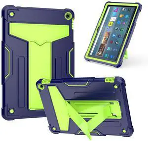 elitegadget Case for Amazon Fire HD 10 Tablet 10.1" Inch Display (13th Generation, 2023 Released) - Heavy Duty Hybrid Kickstand Case Cover + 1 Screen Protector and 1 Random Stylus (Navy Blue/Green)