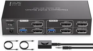 TJCXELE Displayport KVM Switch 2 Monitors 2 Computers 8K@60Hz/4K@120Hz USB 3.0 DP 1.4 KVM Switch for Two Computers Share Dual Displays and 4 USB Devices Support Extended & Copy Mode
