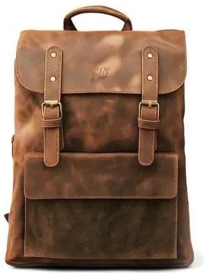 Jild Genuine Leather Backpack for Men Casual Carryon Vintage 16 Inch Laptop Bag Camping Travel Hiking Backpack Leather Rucksack (Vinatge Tan)