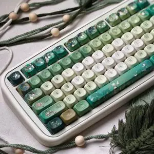 COOMICKEY Green White keycap 120 Key Dye Sub PBT keycaps 60% 75% 100% Cute keycaps MOA Profile Custom Keyboard Keycap Set Compatible with US UK Layout Mechanical Keyboard