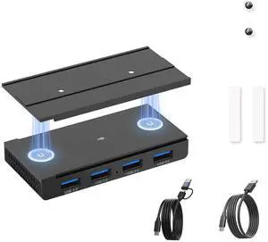 EJAY 4-Port Magnetic USB 3.0 Hub, 5Gbps High-Speed Data Transfer, Includes Sliding Rail, Screws & Sticky Pads for MacBook Laptop PC, Black