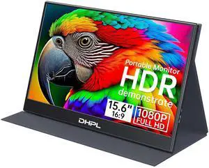DHPL Portable Monitor for Laptop, 15.6" FHD 1080P IPS USB-C & HDMI Second Display, w/Case & VESA Mount Holes (75x75mm), Compatible with PCs, MAC,Phones, PS5, Xbox, Switch
