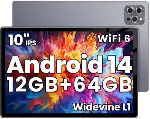 Android Tablet, 2025 Tablet 10.2 inch Android 14 Tablets, Octa-Core 12GB RAM 64GB ROM | 6000mAh Battery, 1024GB Expand |1080 * 800 HD IPS Touchscreen | 5G/2.4G WiFi 6 | Bluetooth 5.0(Gray)